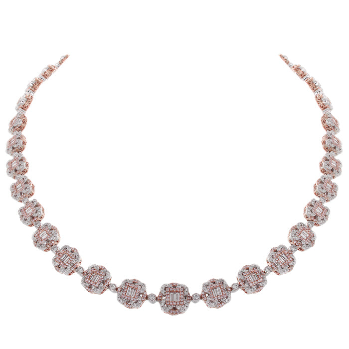 Pink Sapphire & Diamond Heart Station Necklace - Nazar's & Co. Jewelers