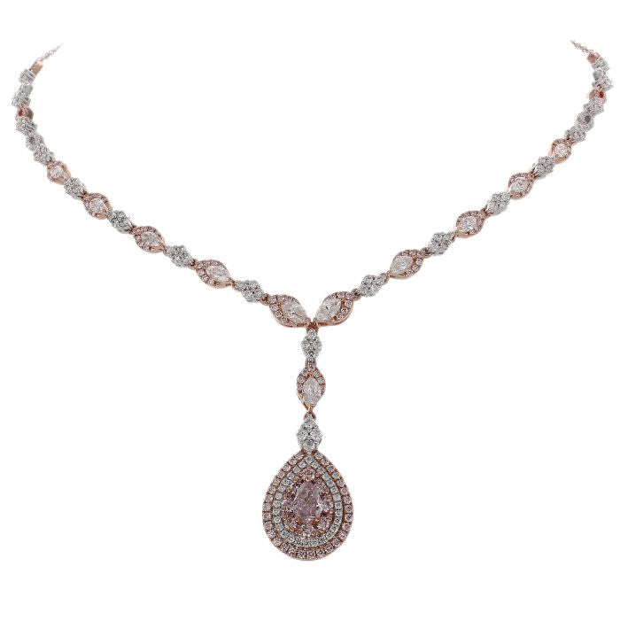Platinum and 18K Rose Gold 1.35 Carat Pear Pink Diamond Station Necklace -  Josephs Jewelers